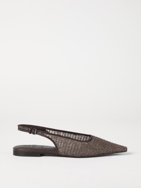 Brunello Cucinelli Precious net embroidery slingback flats in leather