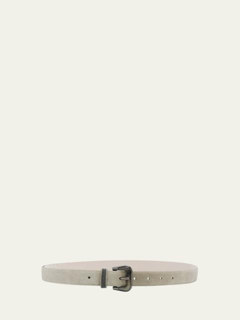 Brunello Cucinelli Suede Belt with Shiny Loop