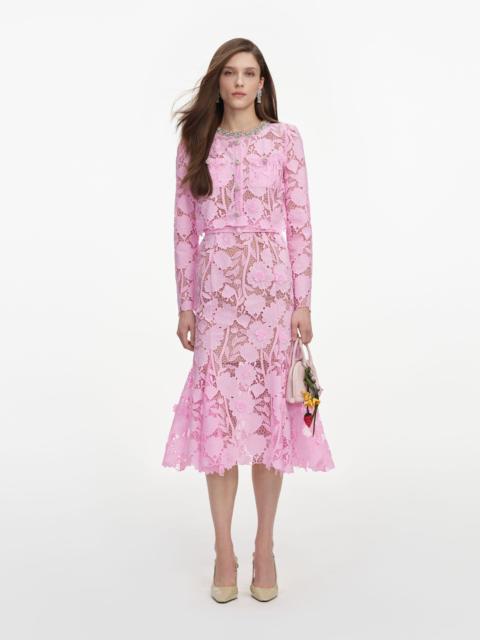 self-portrait Pink Lace Crystal Embellished Midi Dress