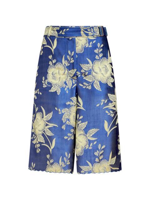 floral-jacquard belted shorts