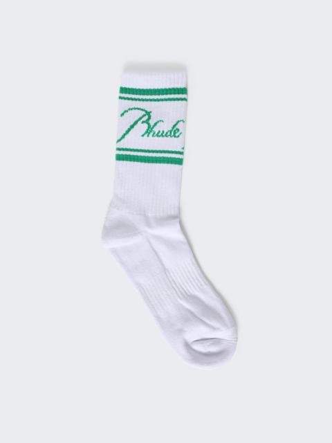 Rhude Script Logo Sock Green And White
