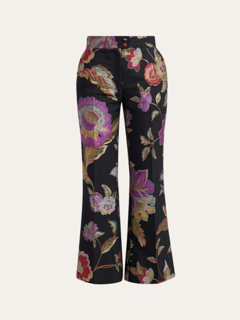 Valentino Metallic Floral Jacquard Flare Ankle Pants
