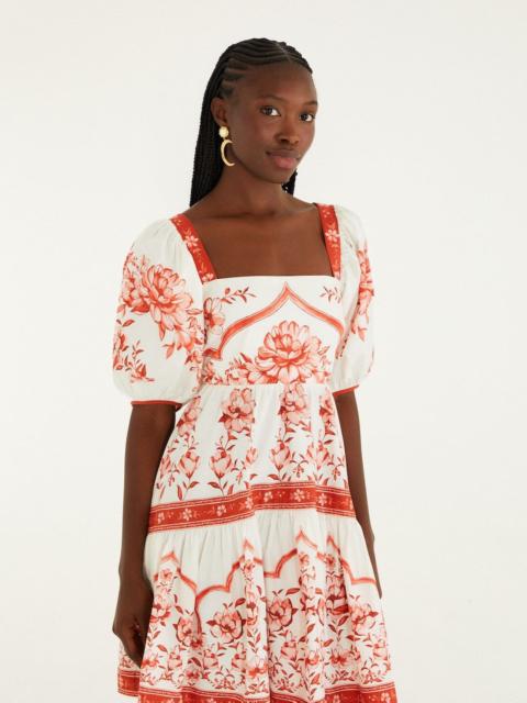 FARM RIO Red Porcelain Garden Organic Cotton Mini Dress