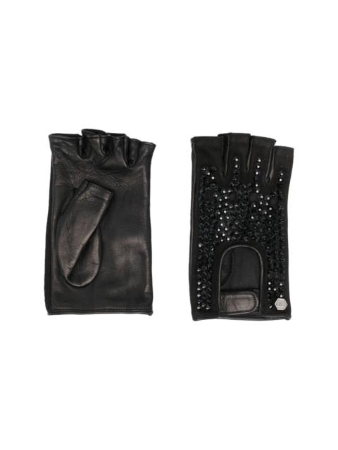 PHILIPP PLEIN crystal-embellished leather gloves