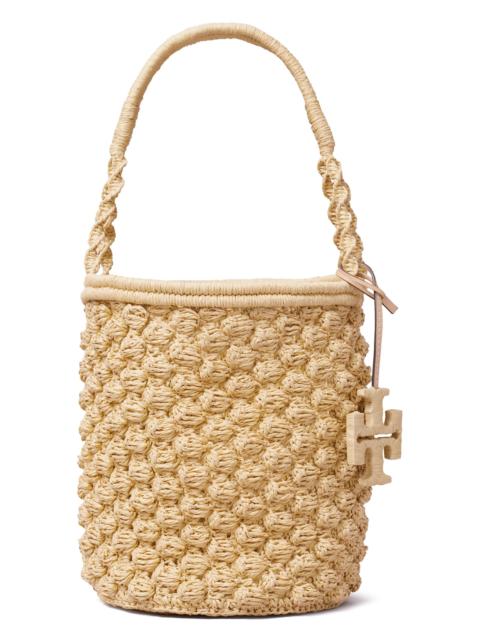TORY BURCH Women's Ella Hand-Crocheted Popcorn-Stitch Raffia Bucket Bag - Natural