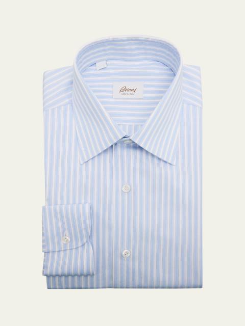Brioni Men's Textured Cotton Stripe Point-Collar Dress Shirt
