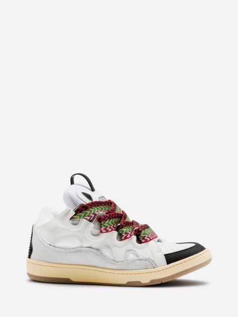 Lanvin LEATHER AND GLITTER TECHNICAL MATERIAL CURB SNEAKERS
