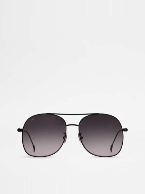 Tod's SUNGLASSES WITH TEMPLE IN LEATHER - BLACK