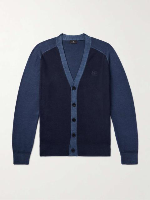 Etro Logo-Embroidered Two-Tone Wool Cardigan