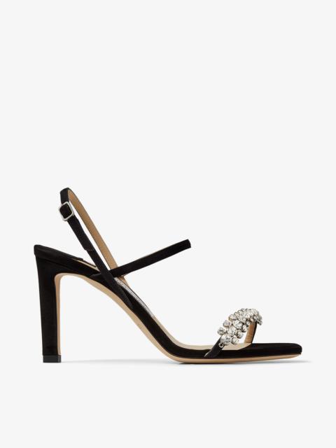 Meira 85
Black Suede Sandals with Crystal Embellishment