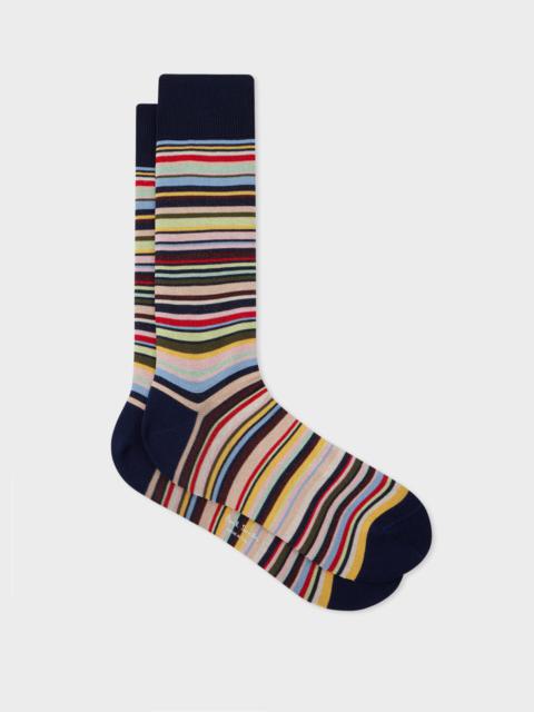 Paul Smith Navy Blue Multi-Stripe Socks