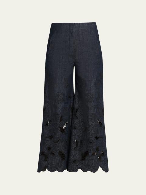 VERONICA BEARD Osborne Embroidered Chambray Pants