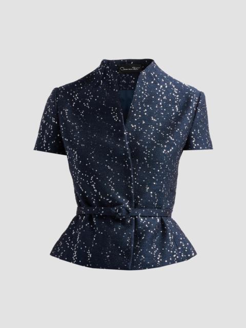 Oscar de la Renta Women's Sequin Tweed Short-Sleeve Jacket - Navy