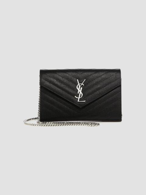 SAINT LAURENT Women's Monogram Matelasse Leather Wallet-On-Chain - Black