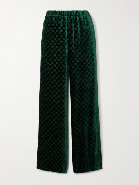 GUCCI Devoré-velvet track pants Green