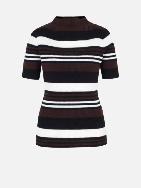 EMILIA WICKSTEAD Toma Knit Top in Brown, Black & White Merino Wool