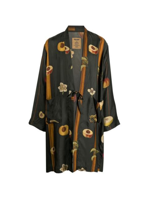 fruit-print self-tie kimono