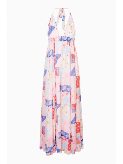 LoveShackFancy Fancy Patchwork Halter Maxi Dress