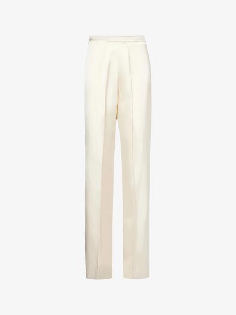 Another Tomorrow Pintuck high-rise straight-leg satin trousers