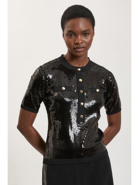 KAREN MILLEN Sequin Collar Detail Knit Sweater