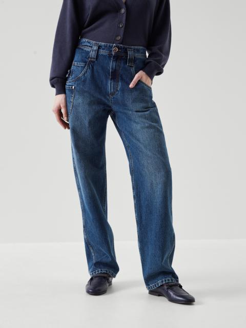 Authentic denim carpenter trousers with shiny tab