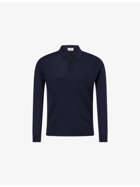 JOHN SMEDLEY Hodson Ribbed Merino-Wool Polo Jumper