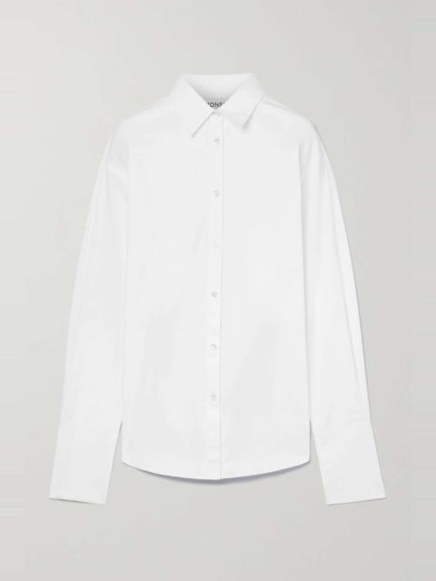 Monse Open-back leather-trimmed cotton-blend poplin shirt