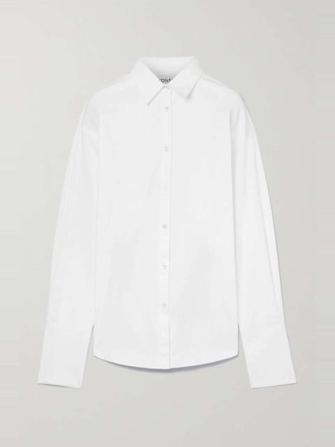 Open-back leather-trimmed cotton-blend poplin shirt