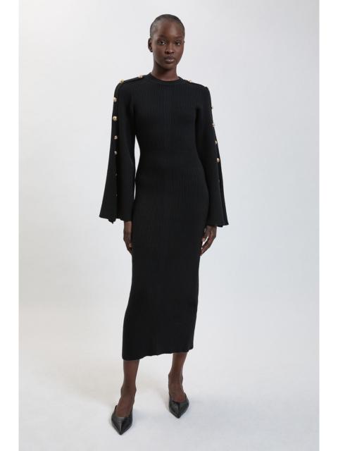 KAREN MILLEN Military Button Up Sleeved Knitted Midi Dress