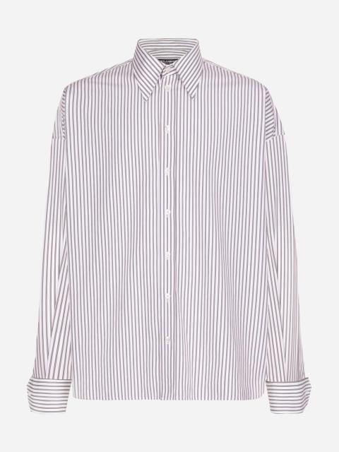 Super-oversize striped poplin shirt
