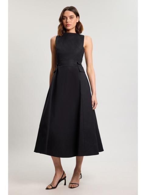 KAREN MILLEN Premium Cotton Tailored Fabric Belted Buckle Midi Dress