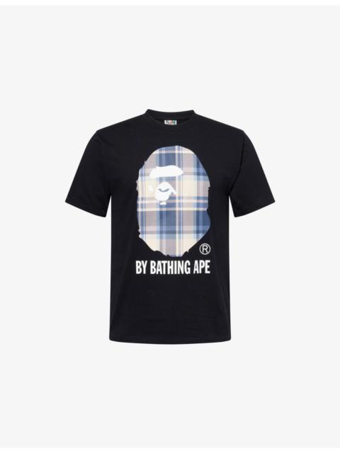 Checked Graphic-Print Short-Sleeve Cotton T-Shirt