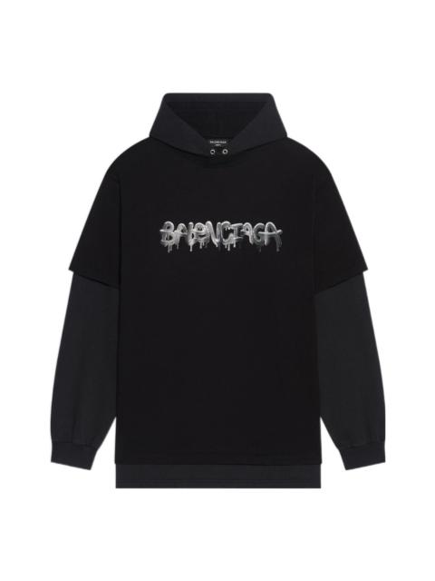 BALENCIAGA Men's Slime Double Long Sleeve Hooded T-shirt in Black