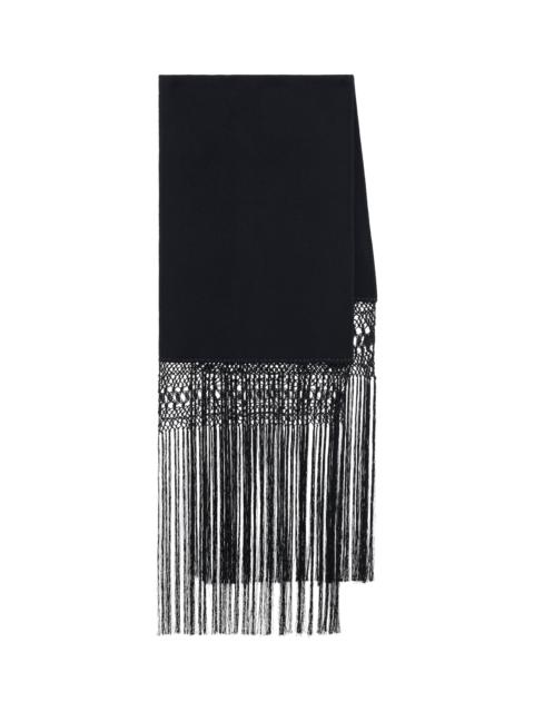 GABRIELA HEARST Egret Fringe Scarf in Black Double-face Recycled Cashmere with Silk Macrame