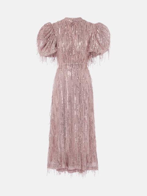 ROTATE Sequined balloon-sleeve midi dress