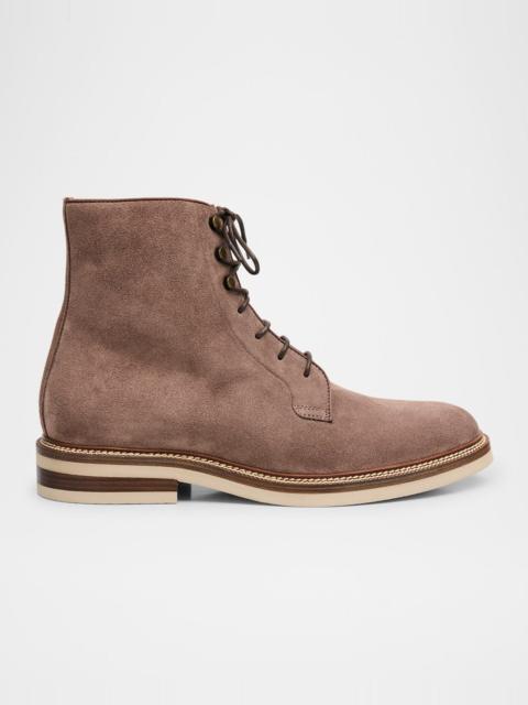 Brunello Cucinelli Men's Suede Two-Tone Sole Lace-Up Boots