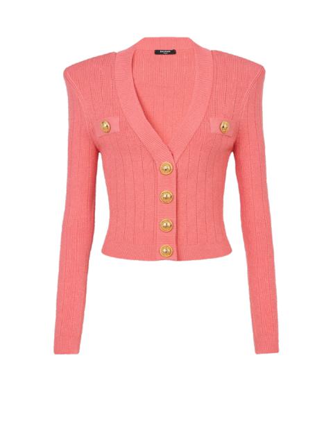 Balmain Cropped eco-designed knit cardigan with gold-tone buttons