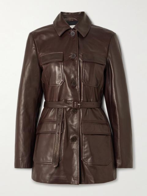 NOUR HAMMOUR Ramona Belted Paneled Leather Jacket