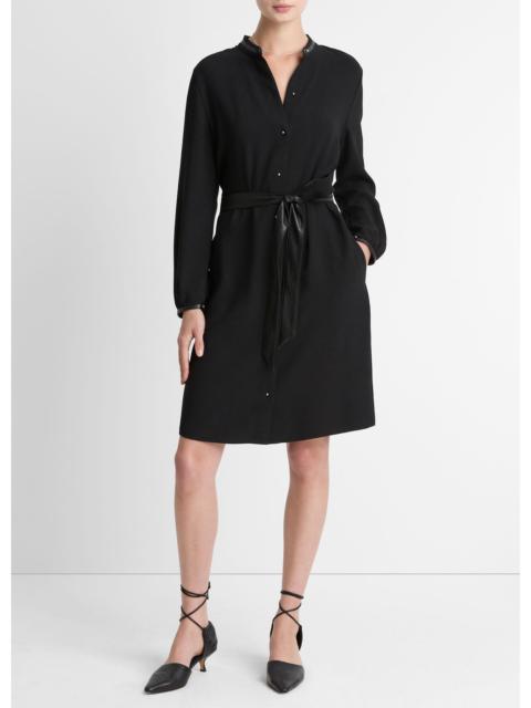 Vince Faux-Leather-Trim Crepe Shirt Dress