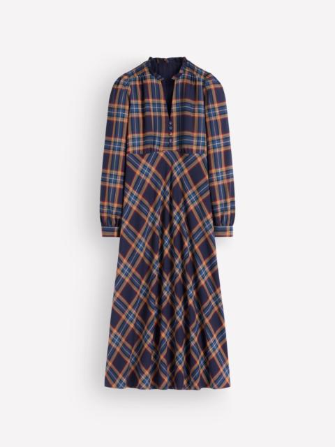 BODEN Cassie Checked Tea Dress-Navy and Camel Check