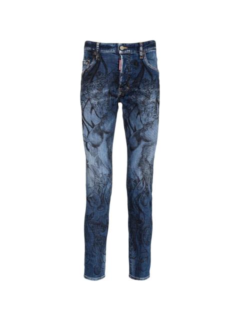 floral-print bleached-effect skinny jeans
