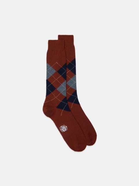 J. PRESS MADE-IN-ENGLAND BROWN ARGYLE WOOL SOCKS