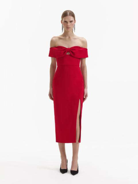 self-portrait Red Crepe Off Shoulder Bow Midi Dress