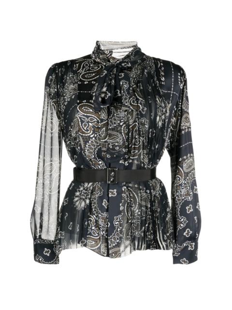 bandana-print belted blouse