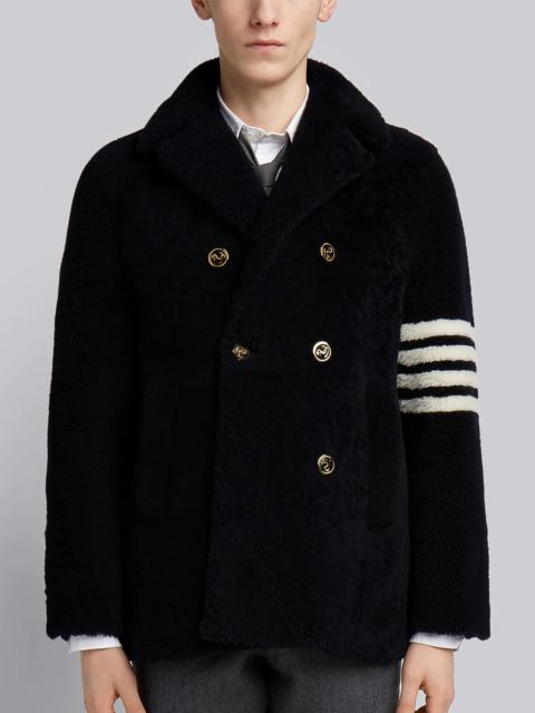 Thom Browne Navy Dyed Shearling 4-bar Unconstructed Peacoat