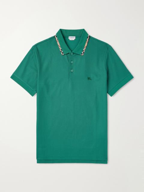 Burberry Logo-Embroidered Checked Cotton-Piqué Polo Shirt