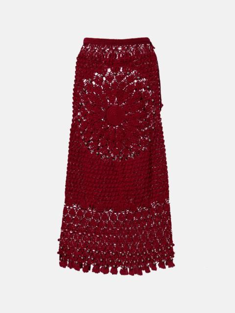 rabanne Embellished crochet cotton midi skirt