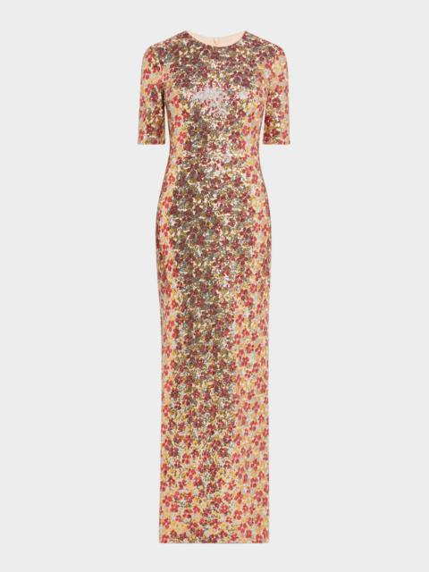 ROSETTA GETTY Flower Sequin Short Sleeve T-Shirt Gown