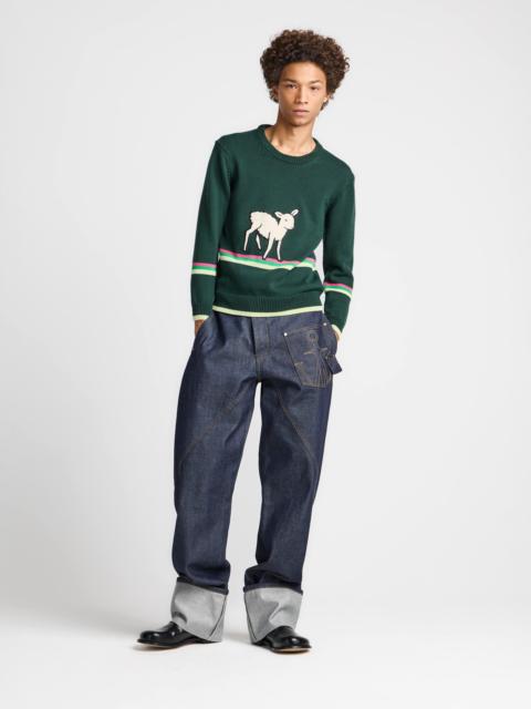 JW Anderson MENS TWISTED TURN-UP WORKWEAR DENIM JEANS IN INDIGO