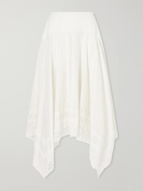 STAUD Ainsley Asymmetric Lace-trimmed Cotton-voile Maxi Skirt